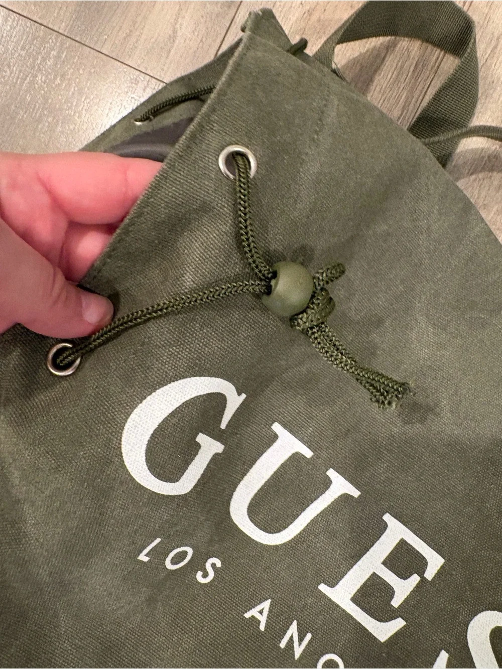 GUESS Olive Green Canvas Duffel with Logo
